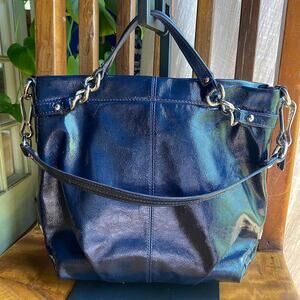 Coach Brooke Navy Blue Patent Leather Hobo Shoulder Bag w/ Strap